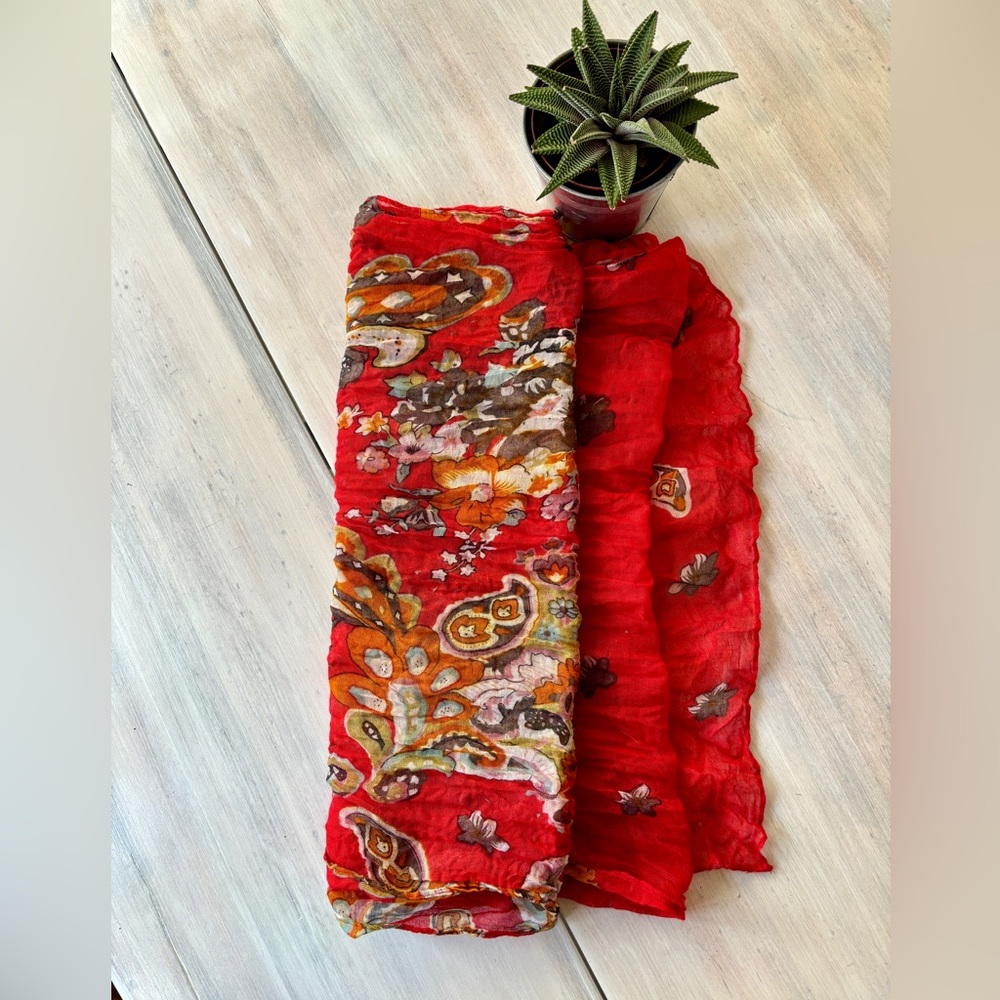 Red Multi-Coloured Pattern Scarf